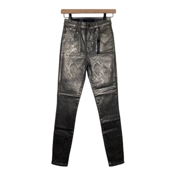 NEW! J BRAND WOMENS SILVER PYTHON LEENAH HIGH RISE ANKLE SKINNY JEANS SIZE 24 - Picture 1 of 12